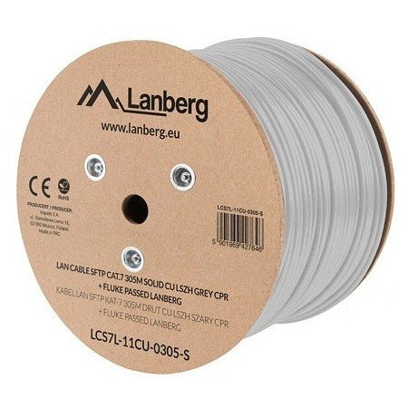Bobina cat.7 lanberg sftp 305m sólido cu lszh cpr + fluke passou cinza