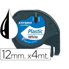 Fita Dymo 12Mmx4Mt -Preto/Branco Perola Para Maquina Letratag 91201