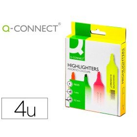 Marcador Fluorescente Q-Connect de Ponta Biselada - Bolsa de 4 Marcadores