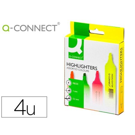 Marcador Fluorescente Q-Connect de Ponta Biselada - Bolsa de 4 Marcadores