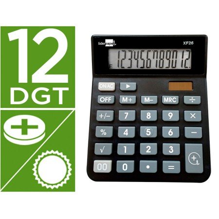 Calculadora de Secretaria Xf26 12 Digitos Solar E Pilhas 127X105X24 Mm Cor Preto