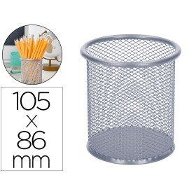 Porta Lapis Q-Connect Redondo Metalico de Rede Prata