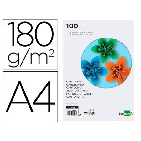 Cartolina Din A4 180 Gr Creme Pack de 100 Unidades