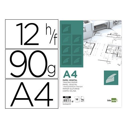 Bloco de Papel Vegetal Din A4 210X297Mm 90 Gr Bolsa de 12 Folhas