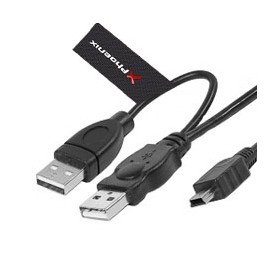 Cabo Phoenix 2 conectores usb 2.0 a - mini usb b 5 pinos (para dispositivo externo de corrente extra) 1,5 m preto