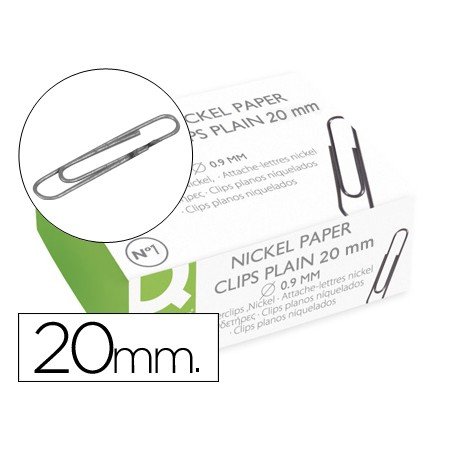 Clips Niquelados Q-Connect Plano - N. 1 - 20 Mm Caixa de 100 Unidades