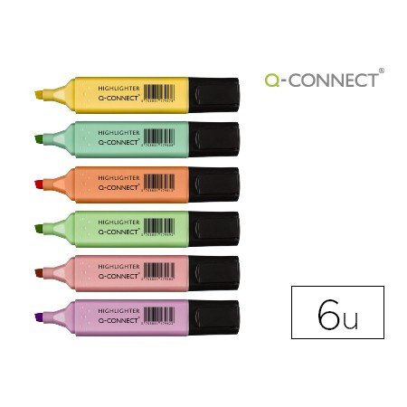 Marcador Fluorescente Q-Connect Pastel Ponta Biselada Estojo de 6 Unidades Cores Sortidas
