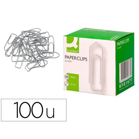 Clips Niquelados Q-Connect Plano em Bico - N. 3, 50 Mm Caixa de 100 Unidades