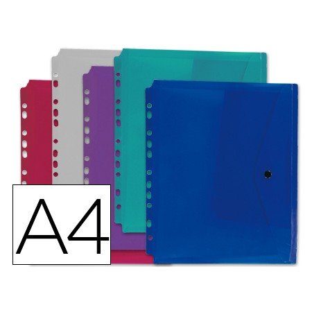 Bolsa Porta Documentos Multiperfurada Din A4 Pack de 5 Cores Sortidas