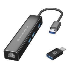 Adaptador Conceptronic usb para gigabit ethernet rj45 - com hub usb 3.0 - 3 portas - adaptador usb - c