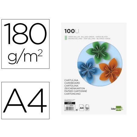 Cartolina Din A4 180 Gr Verde Pack de 100 Unidades