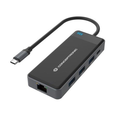 Adaptador Conceptronic usb tipo ac gigabit ethernet rj45 - com hub usb 3.2 de 3 portas - usb tipo c