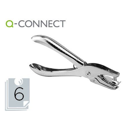 Furador Q-Connect de Alavanca Metalico Cromado 1 Furo Abertura 6 Mm Capacidade 6 Folhas