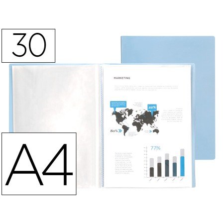 Capa Catalogo 30 Bolsas Polipropileno Din A4 Celeste Opaco