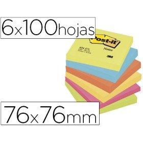Bloco de Notas Adesivas Post-It Neon. 76 x 76 Mm