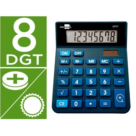 Calculadora de Secretaria Xf17 8 Digitos Solar E Pilhas Cor Azul 127X105X24 Mm