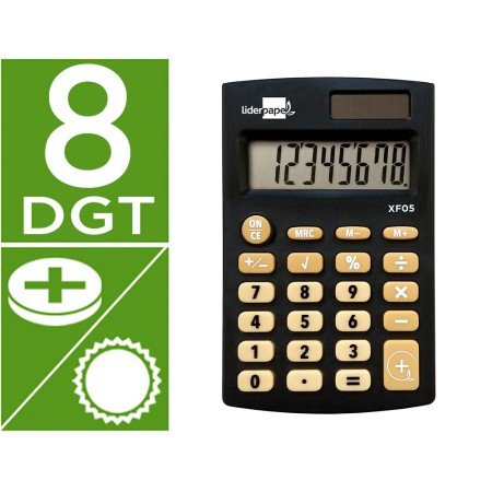 Calculadora de Bolso Xf05 8 Digitos Solar E Pilhas Cor Preto 98X62X8 Mm