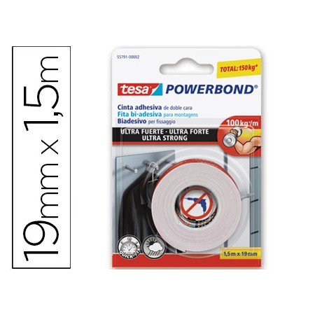 Fita Adesiva Tesa Dupla Face Ultra Strong Extra Forte Para Interior E Exterior 1,5M X19Mm