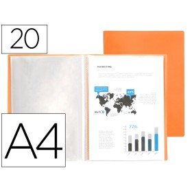 Capa Catalogo 20 Bolsas Polipropileno Din A4 Laranja Fluor Opaco