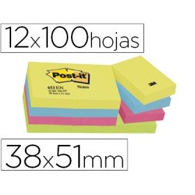Bloco de Notas Adesivas Post-It Neon. 38 x 51 Mm
