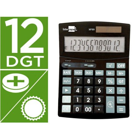 Calculadora de Secretaria Xf30 12 Digitos Taxas Solar E Pilhas Cor Preto 190X140X25 Mm