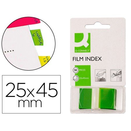 Bandas Separadoras Q-Connect Index Verdes Dispensador de 50 Unidades