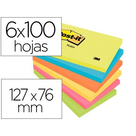 Bloco de Notas Adesivas Post-It Neon. 76 x 127 Mm