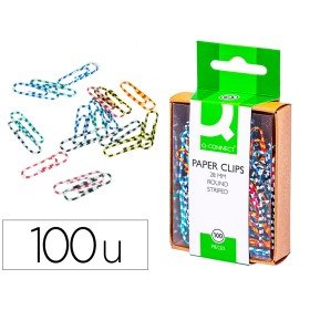Clips de Cor Raiados Q-Connect - 28 Mm Caixa de 100 Unidades