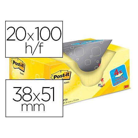 Bloco de Notas Adesivas Post-It Super Sticky Amarelo Canario 38X51 Mm Pack Promocional 16+4 Gratis
