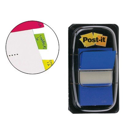 Bandas Separadoras Post-It Index 3M, 25,4X43,1 Mm Azul Dispensador de 50 Unidades