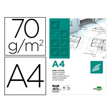 Bloco de Papel Vegetal Din A4 210X297Mm 70 Gr Bolsa de 12 Folhas