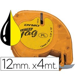 Fita Dymo 12Mmx4Mt -Preto/Amarelo Forte Para Maquina Letratag