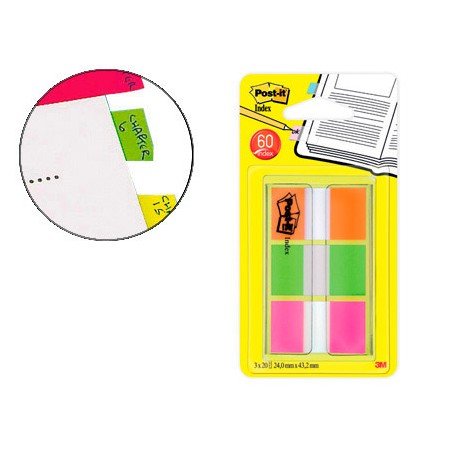 Bandas Separadoras Post-It Index 680 Laranja Lima E Rosa Dispensador Bolsa 3X20