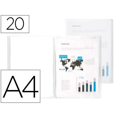 Capa Catalogo 20 Bolsas Polipropileno Din A4 Traslucida Transparente