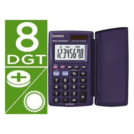 Calculadora Casio Hs-8Ver Bolso 8 Digitos Conversao Moeda com Capa Cor Azul