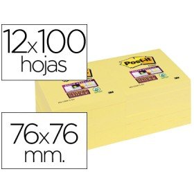Bloco de Notas Adesivas Post-It Super Sticky 76X76 Mm Con 12 Blocos Amarelo Canario