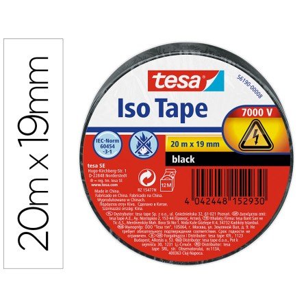 Fita Adesiva Isoladora Tesa 20Mt x 19 Mm Cor Preto
