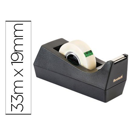 Desenrolador Scotch de Secretaria C38 Preto Inclui 3 Rolos de Fita Scotch Magic 33 Mt x 19 Mm