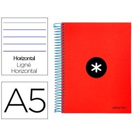 Caderno Espiral Din A5 Antartik Capa Forrada 120 F 100 Gr Pautado 5 Mm 5 Bandas Cor Vermelho