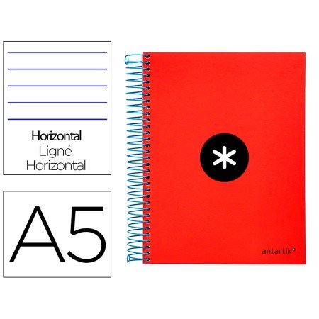 Caderno Espiral Din A5 Antartik Capa Forrada 120 F 100 Gr Pautado 5 Mm 5 Bandas Cor Vermelho
