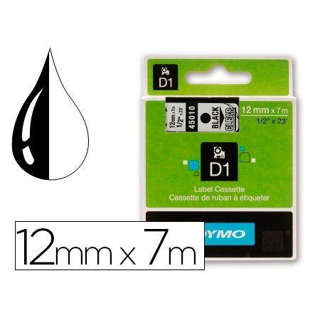 Fita Dymo Preto Transparente 12 Mm X7 Mt D1