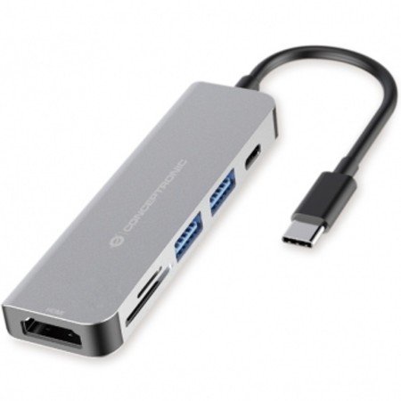 Adaptador de hub 6 em 1 Conceptronic usb tipo ca hdmi - usbc - usb 3.0 - sd - tf