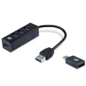 Hubbies04b Hubbies04b de 4 portas USB 3.0 da Conceptronic com adaptador USB tipo C OTG