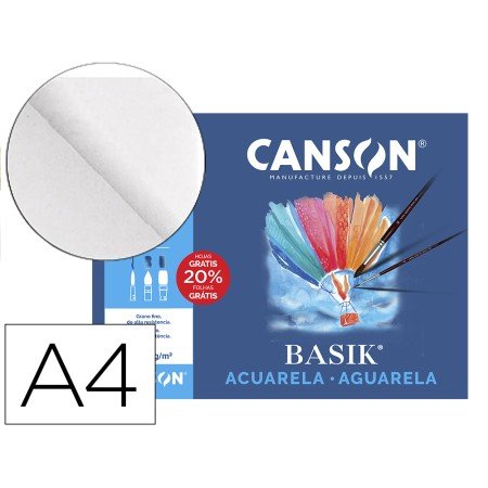 Papel Aguarela Basik Canson Din A4 370 Gr Embalagem de 6 Folhas de 24X32 Cm