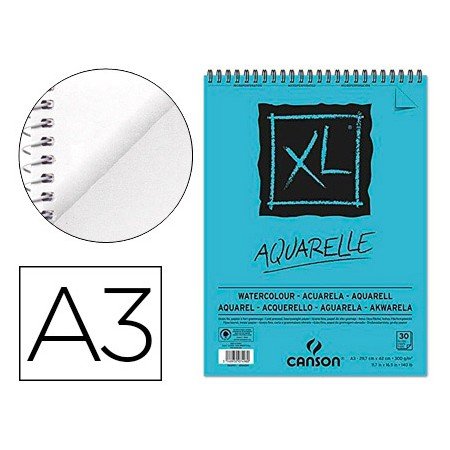 Bloco de Desenho Aguarela Canson Xl Aquarelle Grano Fino Din A3 Microperfurado Espiral 29,7X42 Cm 30 Folhas 300 Gr