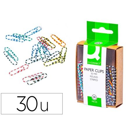 Clips de Cor Raiados Q-Connect - 50 Mm Caixa de 30 Unidades