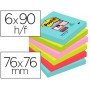 Bloco de Notas Adesivas Post-It Super Sticky 76X76 Mm com 90 Folhas Pack de 6 Unidades Cores Miami