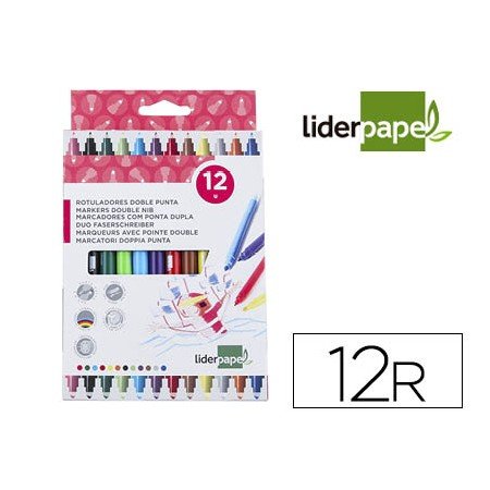 Marcador Feltro Ponta Dupla Caixa 12 Cores