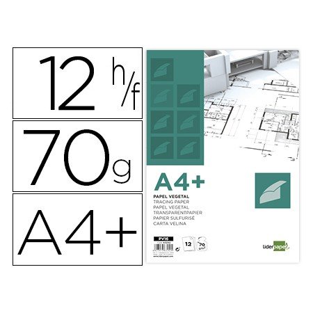 Bloco de Papel Vegetal Din A4+ 320X240Mm 70 Gr Bolsa de 12 Folhas