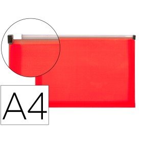 Bolsa Porta Documentos A4 com Fecho Vermelho Translucido